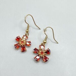 Amber Red Floral Drop Earrings